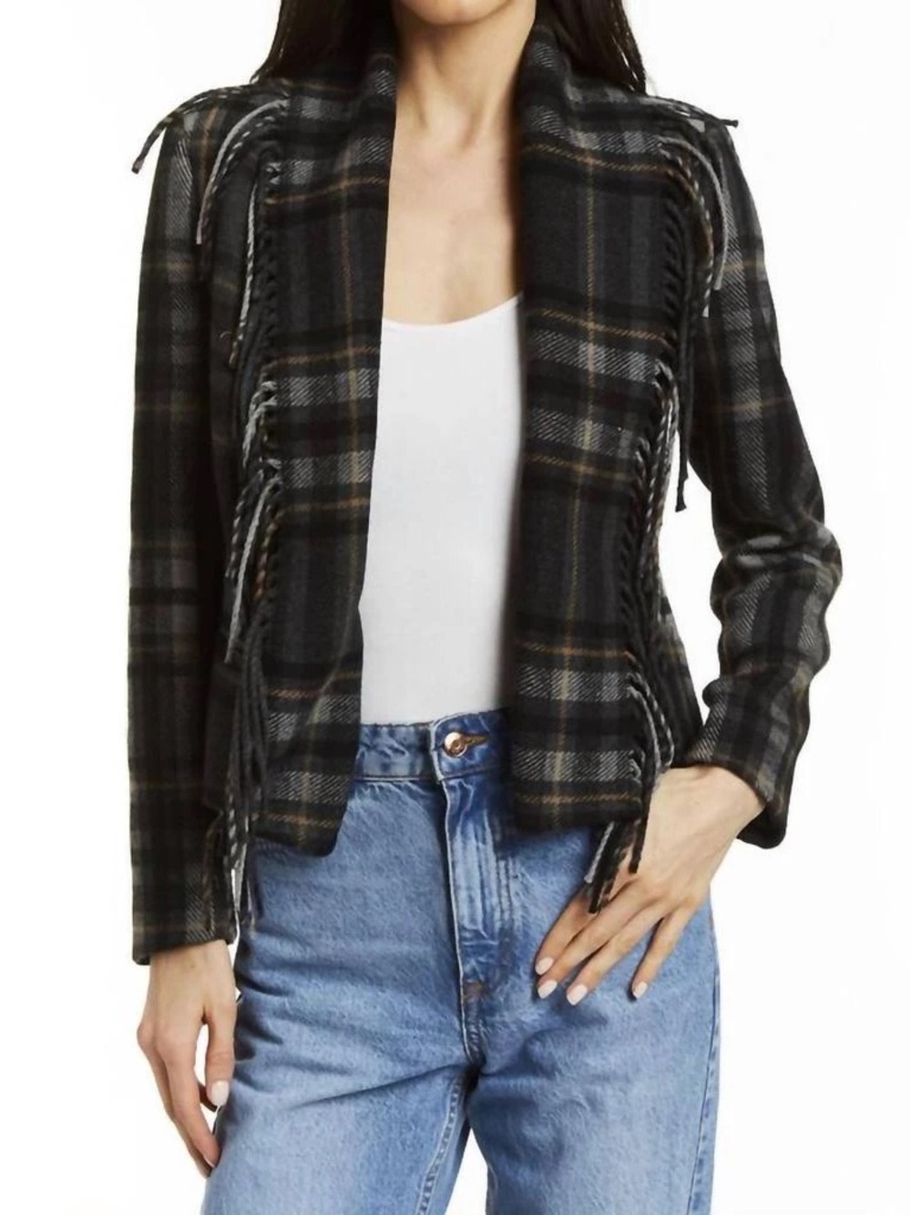Drew Warren Fringe Jacket In Charcoal Large